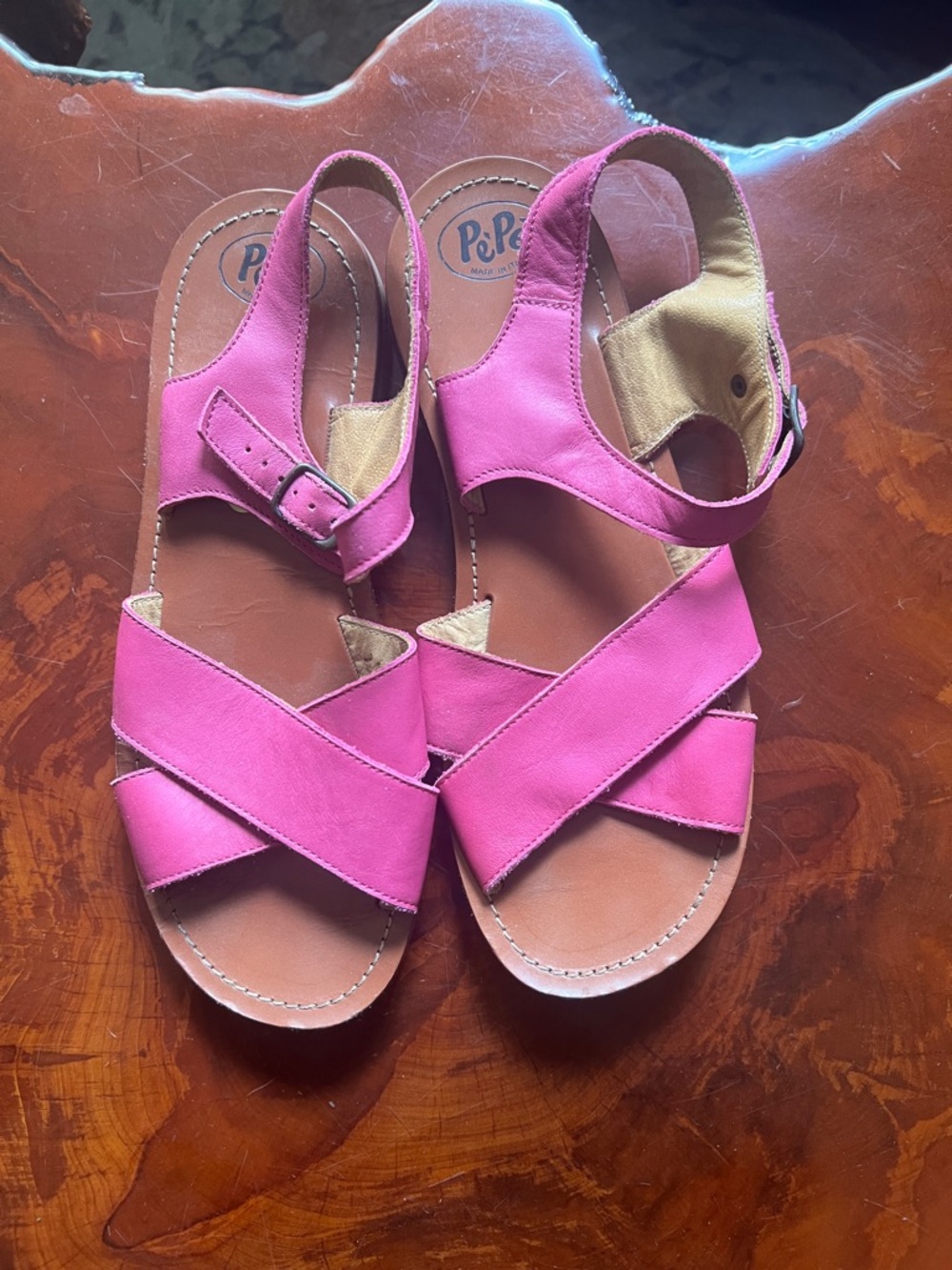 Pepe Italian Cross-Strap Leather Sandals with Buckle 36
